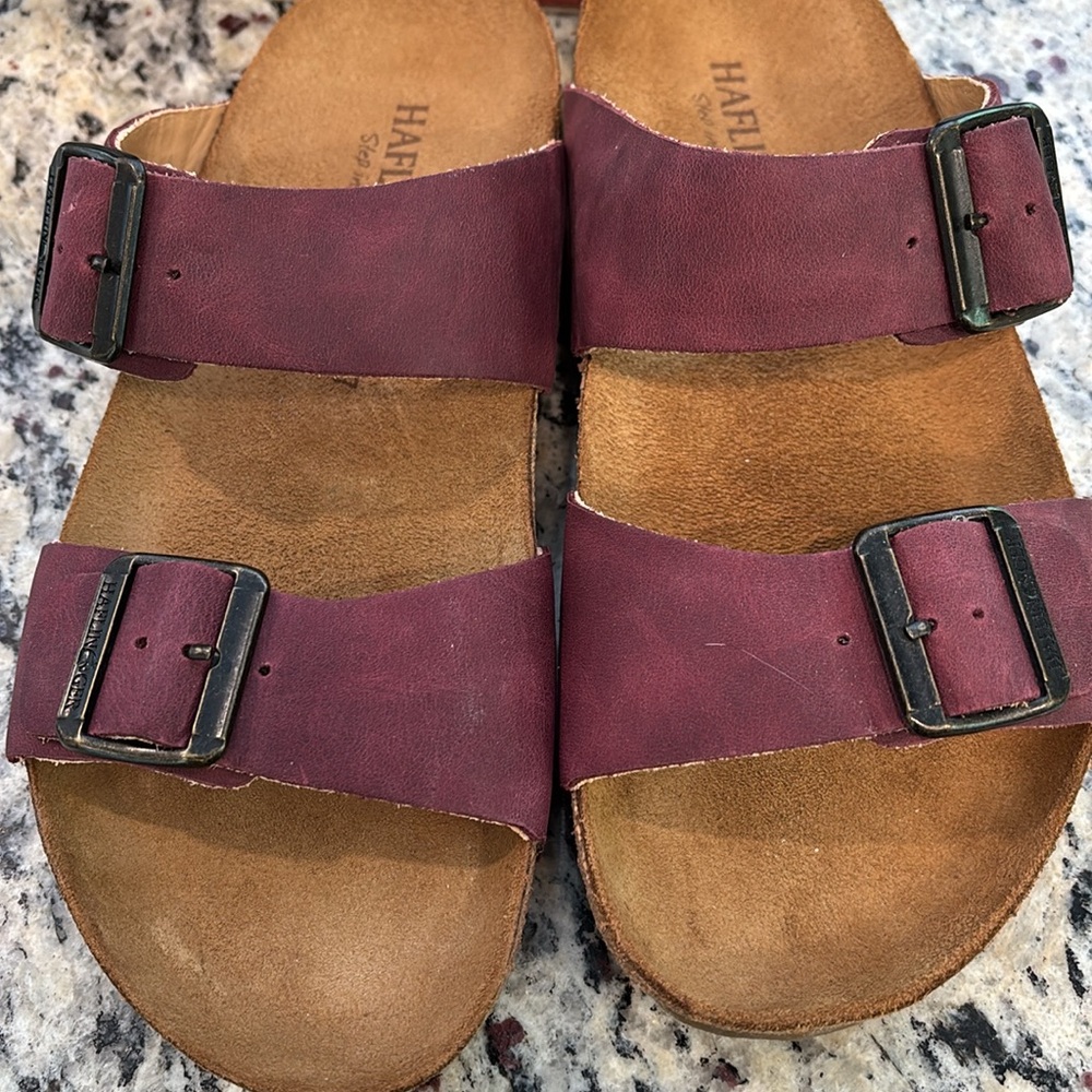 Haflinger Burgundy Double-Buckle Slide Sandals